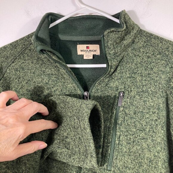Mens Woolrich 1/4 Zip Sweater Green L - Picture 3 of 6